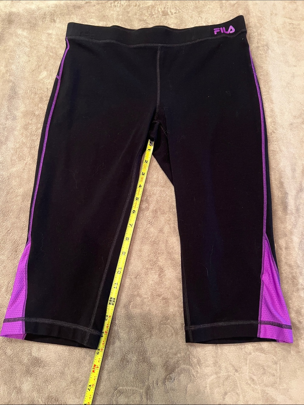 Fila Black Crop Leggings with Purple Side Panels